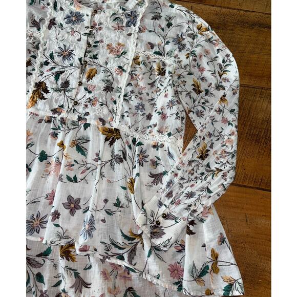 Womens Anthropologie Ginevra Floral Lace Babydoll Boho Long Sleeve Blouse XS - Picture 3 of 12